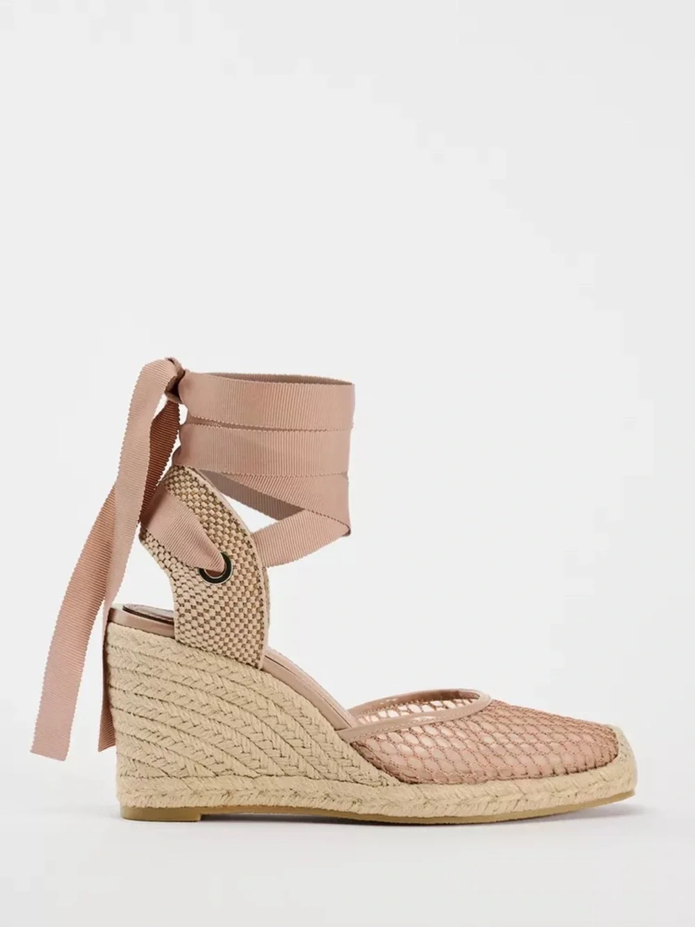 Zara Pink Lace-Up Espadrille Wedge